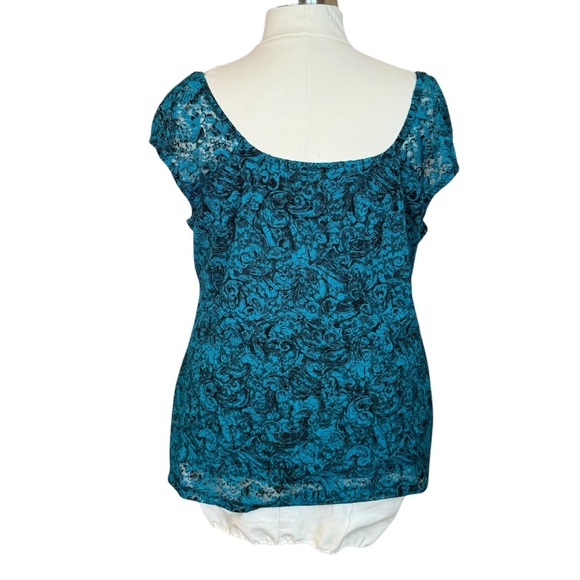 Lane Bryant Y2K Black Teal Lace Cap Sleeve Blouse 22/24 Whimsigoth Fairy Goth - Picture 4 of 10